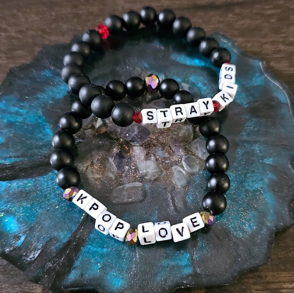 KPOP LOVE Beaded Bracelets in Small & Large beads, Size Medium 8" Stretch